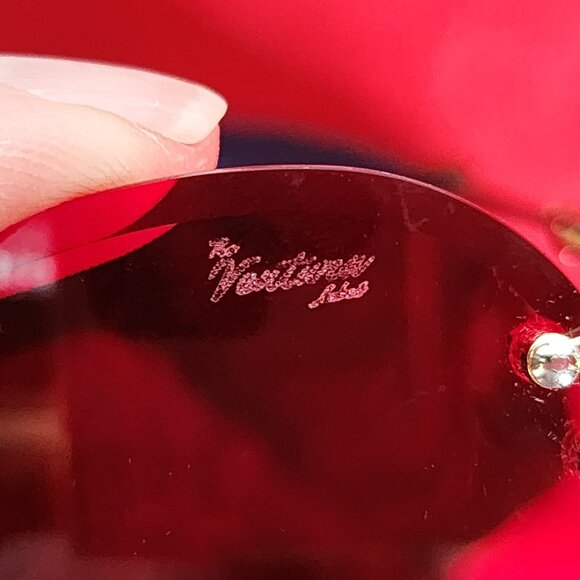 The Ventura Label Diamond Cut Ruby Red Oval Logo Engraved Gold Trim Sunglasses - Picture 14 of 16